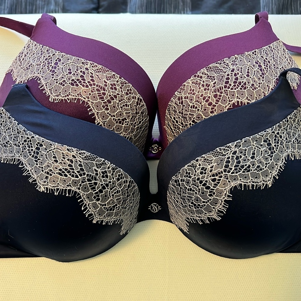 Victoria secret purple and blue push up bras